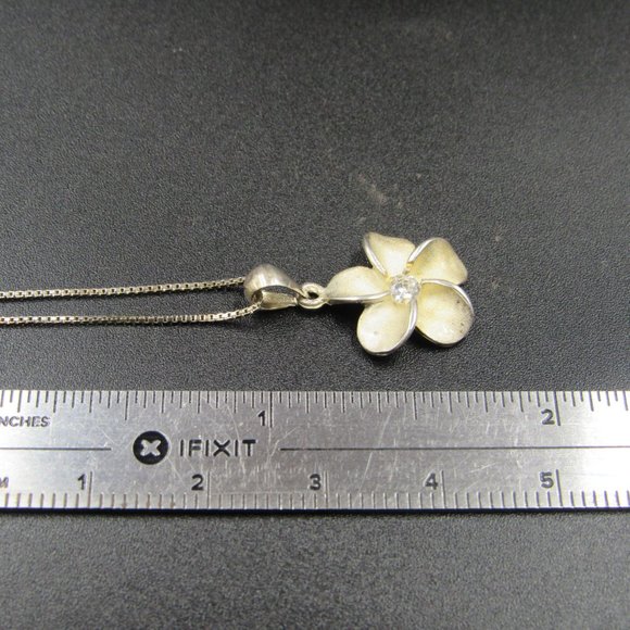 16" Sterling Silver Single Cubic Zirconia Flower Pendant Necklace Vintage - Picture 6 of 7